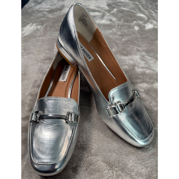 Steve Madden Paulo Silver Faux Leather Square Toe Slip On Loafers Womens Size 10 - Picture 1 of 8